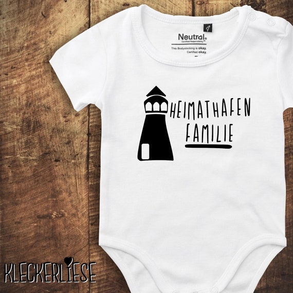 kleckerliese Babybody Body "Heimathafen Familie Leuchtturm" Fair Wear, Bio, Organic Baby Jungen Mädchen