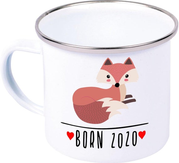 kleckerliese Emaille Kindertasse Teetasse Tasse "Born 2020 2021 2022 Tiermotiv" Camping Zelten Retro Becher