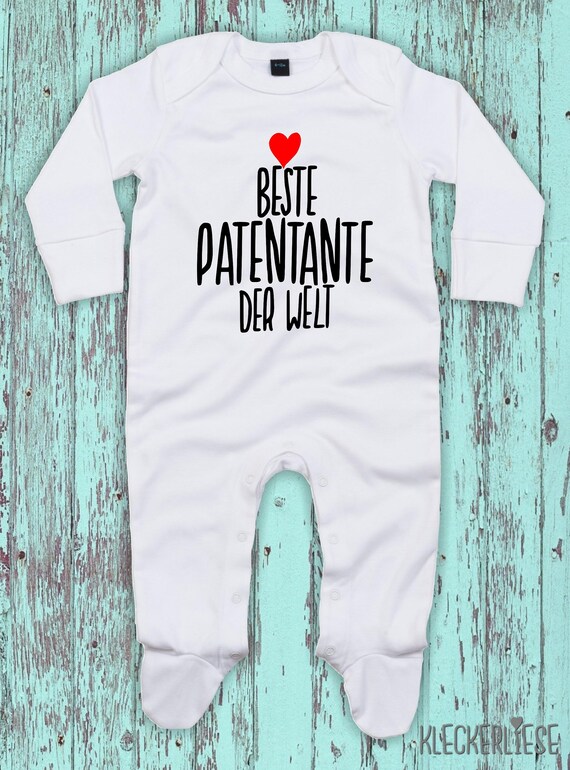 Kleckerliese Baby Schlafanzug "Beste Patentante der Welt" Sleepsuit Langarm Jungen Mädchen Einteiler Strampler