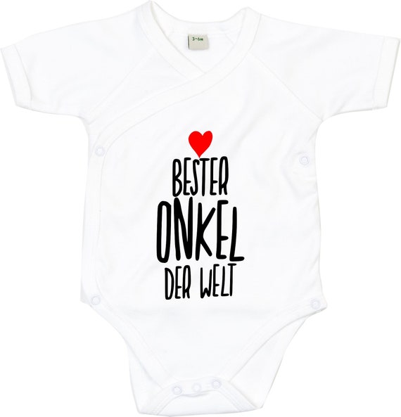 kleckerliese Wickel Baby Body "Bester Onkel der Welt" Babybody Strampler Wickelbody Organic Kimono Kurzarm