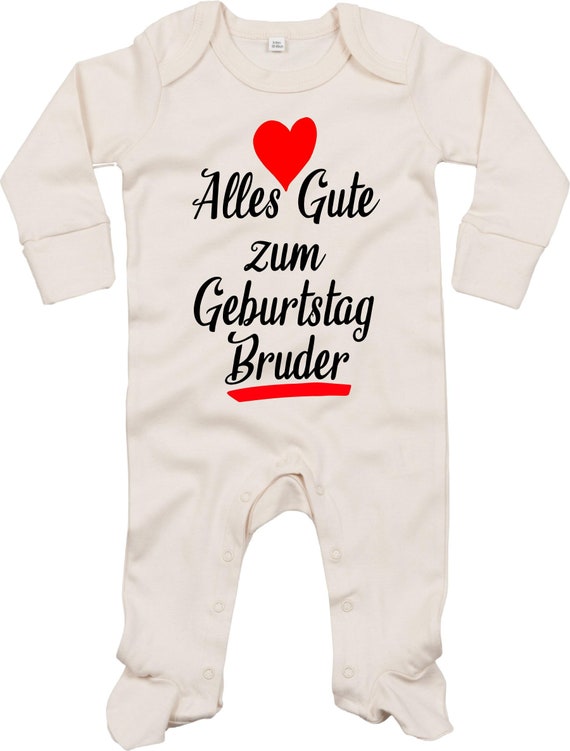 Kleckerliese Baby Schlafanzug "Alles Gute zum Geburtstag Bruder" Sleepsuit Langarm Jungen Mädchen Einteiler Strampler