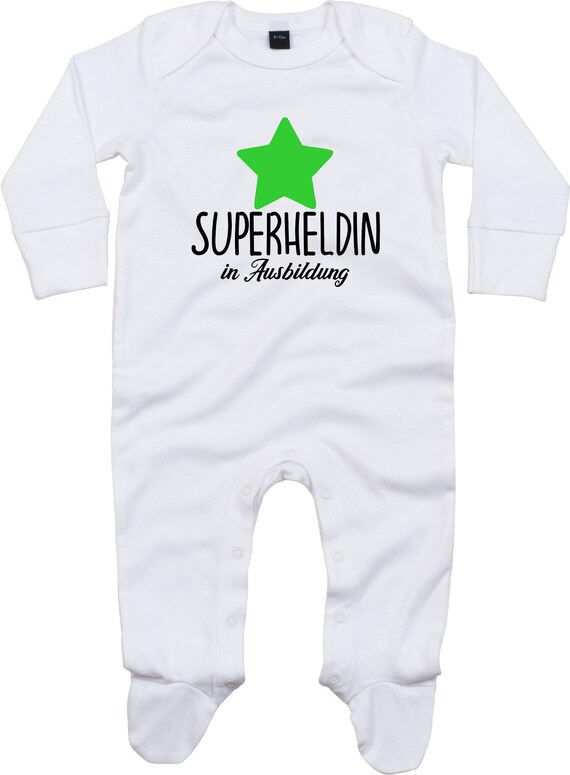 Kleckerliese Baby Schlafanzug "Superheldin in Ausbildung" Sleepsuit Langarm Jungen Mädchen Einteiler Strampler