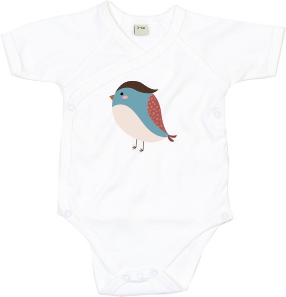 kleckerliese Wickel Baby Body "Vogel" Babybody Strampler Wickelbody Organic Kimono Kurzarm