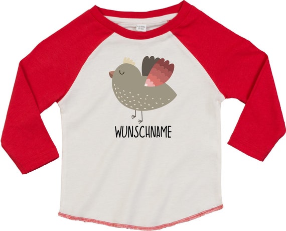 Kleckerliese Baby Kinder T-Shirt mit Wunschnamen Langarmshirt  "Vogel" Raglan-Ärmel Jungen Mädchen