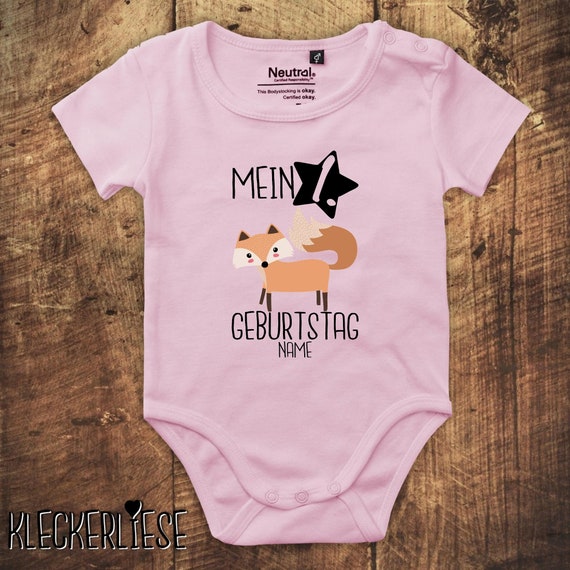 kleckerliese Babybody Body mit Wunschname "Mein 1. Geburtstag Fuchs mit Wunschname" Fair Wear, Bio, Organic Baby Jungen Mädchen