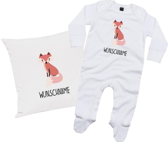 kleckerliese Geschenkset Geburt Kissen Schlafanzug mit Tiermotiv "Fuchs" Fair Wear mit Kissenfüllung