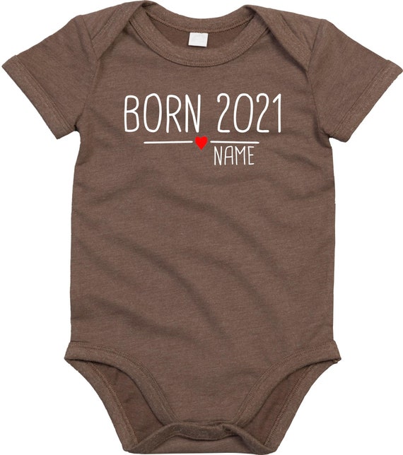 kleckerliese Baby Body "Born 2021 Herz Wunschname Wunschtext" Babybody Strampler Jungen Mädchen Kurzarm