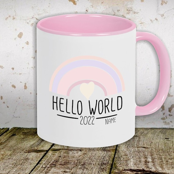 Kaffeetasse mit Wunschnamen Tasse Motiv "Hello World 2022 Regenbogen Wunschname" Tasse Teetasse Milch Kakao