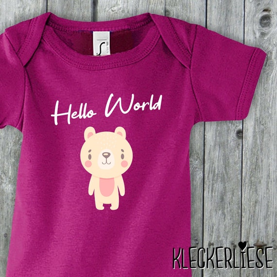 Baby Body "Hello World Eisbär" Babybody Strampler Jungen Mädchen