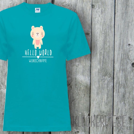 Kinder T-Shirt mit Wunschname "Hello World Eisbär Wunschname" Shirt Jungen Mädchen Baby Kind
