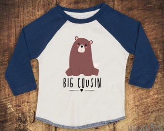 Kleckerliese Baby Children's T-Shirt Long Sleeve Shirt "Big Cousin" Animal Motifs Bear Raglan Sleeves Boys Girls