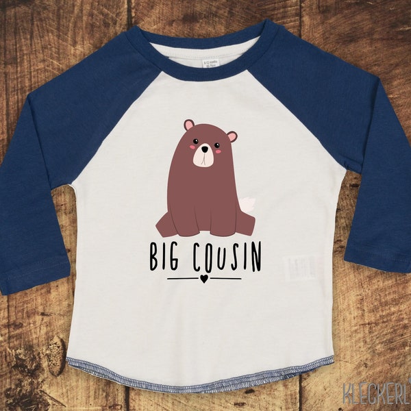 Kleckerliese Baby Kinder T-Shirt Langarmshirt  "Big Cousin" Tiermotive Bär Raglan-Ärmel Jungen Mädchen