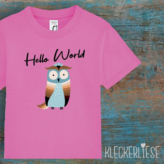 Kinder Baby Shirt Kleinkind "Hello World Eule" T-Shirt Jungen Mädchen