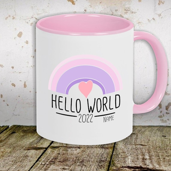 Kaffeetasse mit Wunschnamen Tasse Motiv "Hello World 2022 Regenbogen Wunschname" Tasse Teetasse Milch Kakao