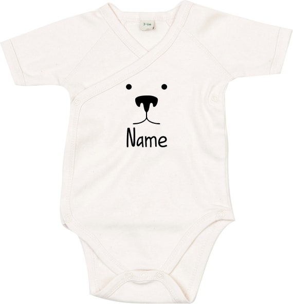 kleckerliese Wickel Baby Body "Tiere Bär Braunbär Wunschname" Babybody Strampler Wickelbody Organic Kimono Kurzarm