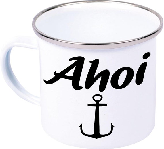 kleckerliese Emaille Kindertasse Teetasse Tasse "Ahoi Anker" Camping Zelten Retro Becher