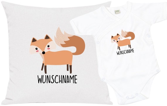 kleckerliese Geschenkset Geburt Kissen Body mit Tiermotiv "Fuchs" Fair Wear mit Kissenfüllung