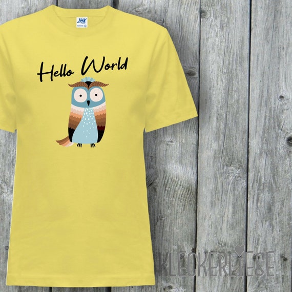 Kinder T-Shirt "Hello World Eule" Shirt Jungen Mädchen Baby Kind