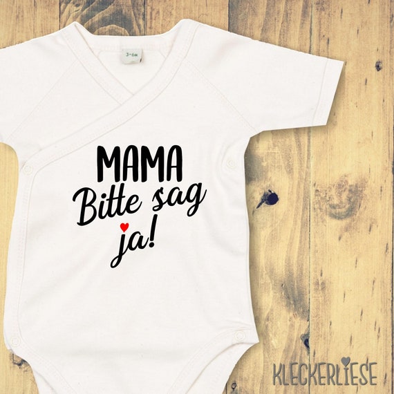 kleckerliese Wickel Baby Body "Mama Bitte sag ja!"  Babybody Strampler Wickelbody Organic Kimono Kurzarm