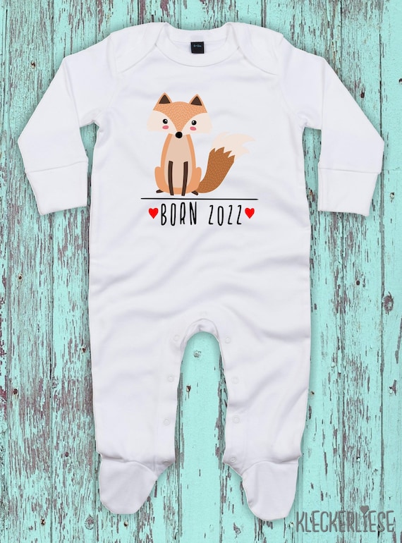 Kleckerliese Baby Pajamas "Born 2022 Animal Motif Fox" Sleepsuit Long Sleeve Boys Girls One-Piece Romper