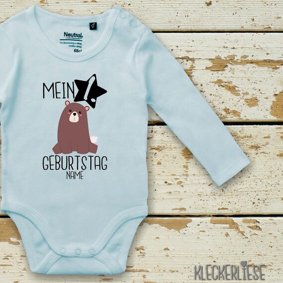 Langarm Body mit Wunschname Babybody "Mein 1. Geburtstag Bär mit Wunschname" Fair Wear Bio Organic