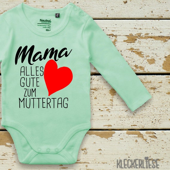 kleckerliese Long Sleeve Baby Bodysuit "Mom Happy Mother's Day Heart" Baby Bodysuit Boys Girls Long Sleeve Fair Wear