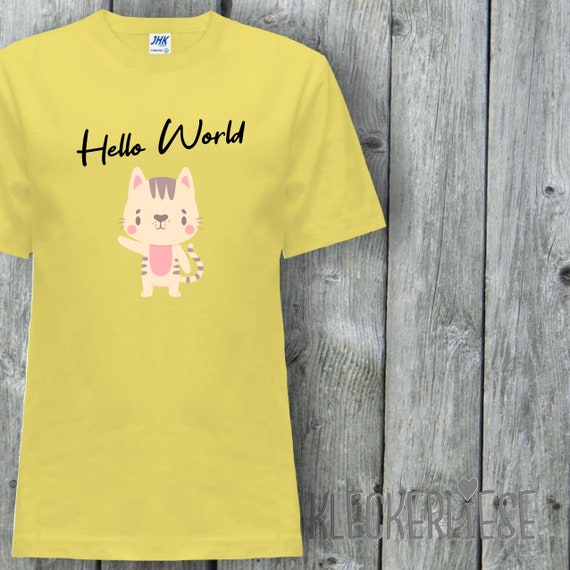 Kinder T-Shirt "Hello World Katze" Shirt Jungen Mädchen Baby Kind