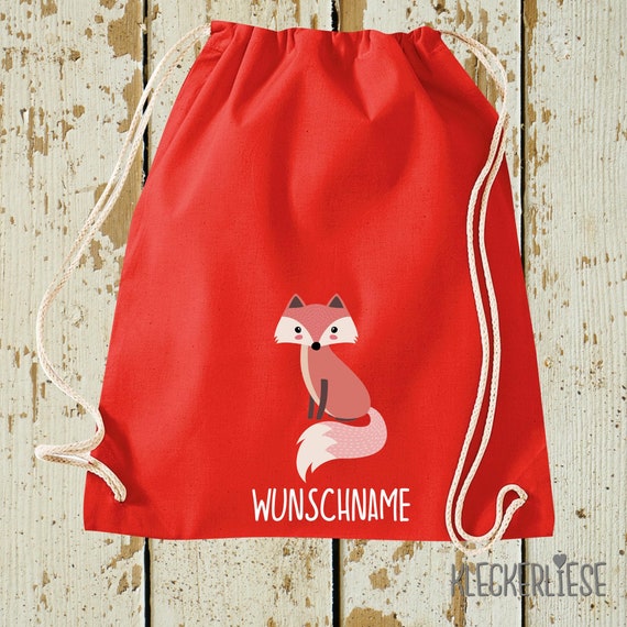 Kleckerliese Gymsack "Fox with desired name" backpack bag fabric bag gym bag carrying bag daycare school enrollment change of clothes 27 colors