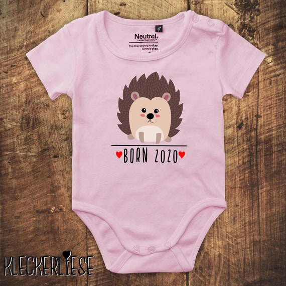 kleckerliese Babybody Body "Born 2020 Tiermotiv Igel" Fair Wear Jungen Mädchen Motiv Aufdruck