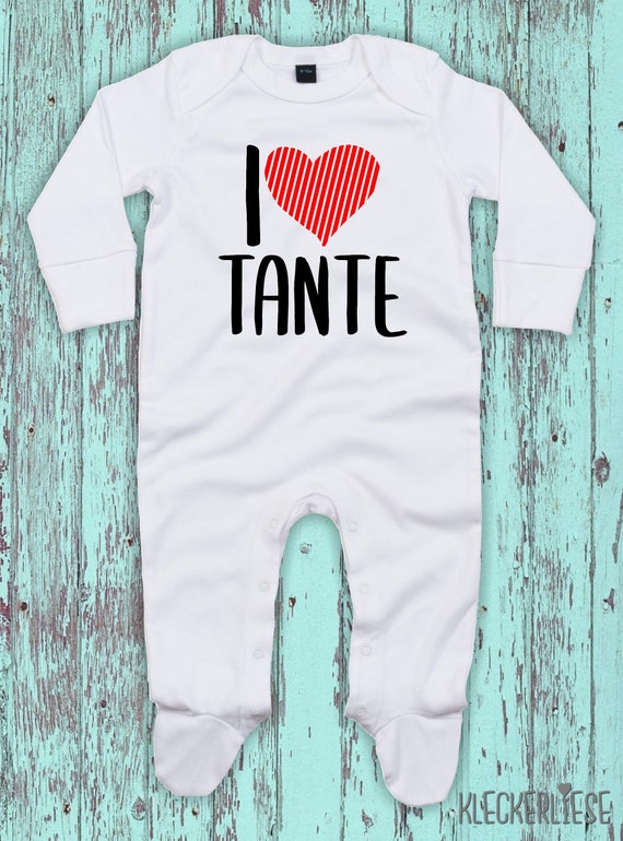 Kleckerliese Baby Schlafanzug "I Love Tante" Sleepsuit Langarm Jungen Mädchen Einteiler Strampler