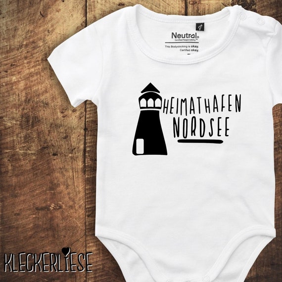 kleckerliese Babybody Body "Heimathafen Nordsee Leuchtturm" Fair Wear, Bio, Organic Baby Jungen Mädchen