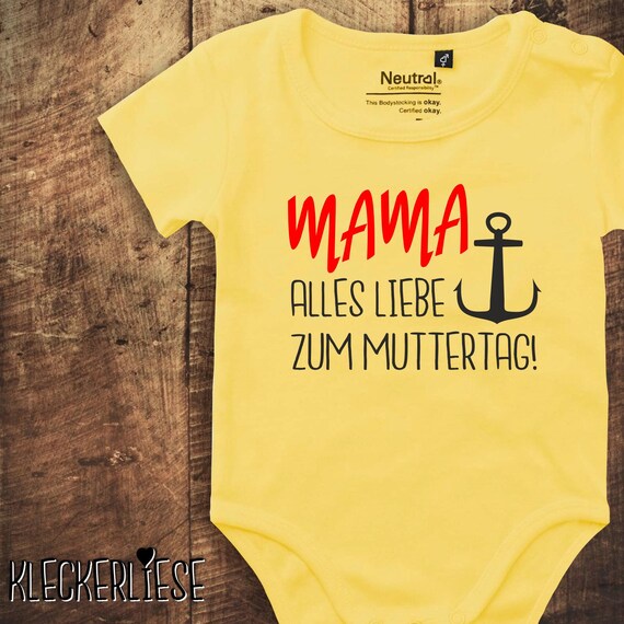 kleckerliese Babybody Mother's Day Bodysuit "Mama Happy Mother's Day! Anchor" Fair Wear, Bio, Organic Baby Boys Girls