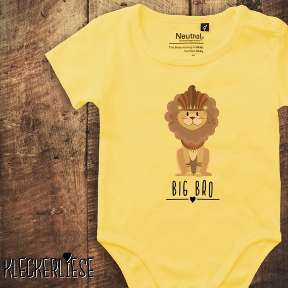Kleckerliese Babybody Body "Big Bro Animal Motif Lion" Fair Wear Romper Baby Young Girls