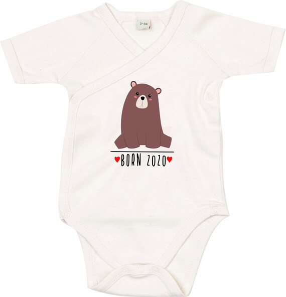 kleckerliese Wickel Baby Body "Born 2020 2021 2022 Tiermotiv Bär" Babybody Strampler Wickelbody Organic Kimono Kurzarm