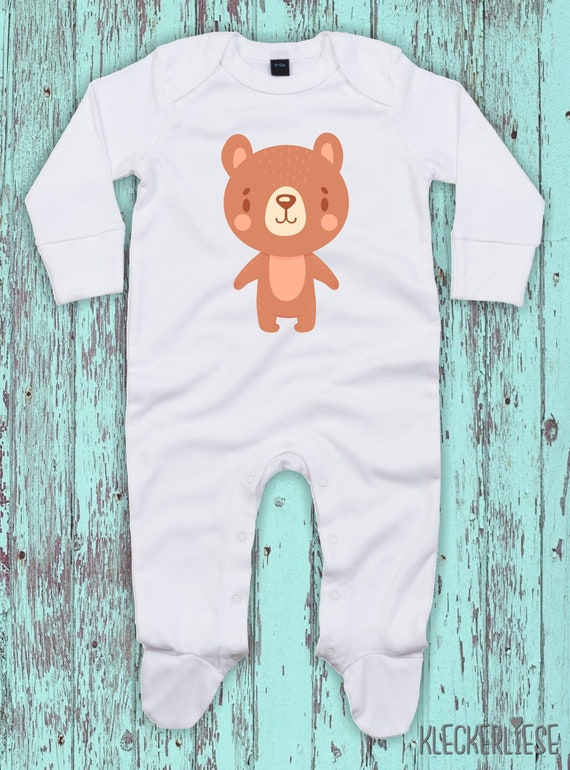 Kleckerliese Baby Schlafanzug "Tiermotiv Bär Braunbär" Sleepsuit Langarm Jungen Mädchen Einteiler Strampler