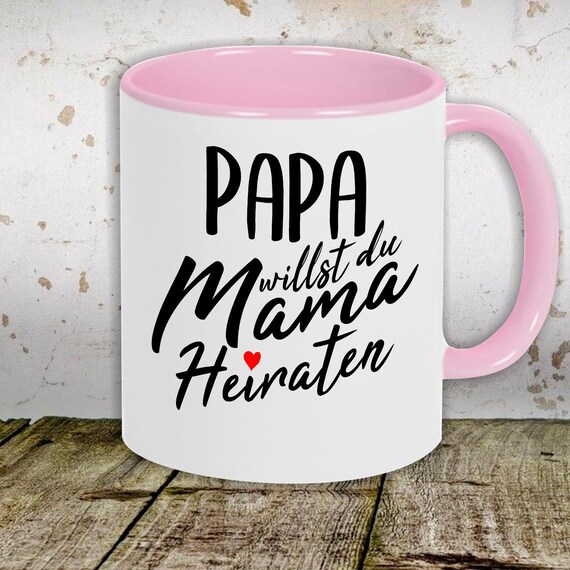 kleckerliese Kindertasse Teetasse Tasse Motiv "Papa willst du Mama Heiraten" Milch Kakao Kaffeetasse