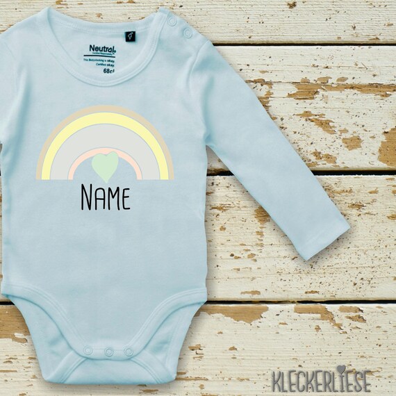 Langarm Body mit Wunschname Babybody "Regenbogen mit Wunschname" Fair Wear Bio Organic