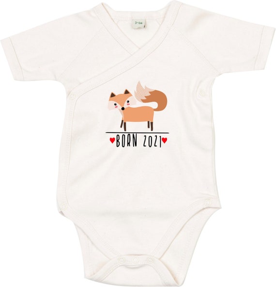 kleckerliese Wickel Baby Body "Born 2021 Tiermotiv Fuchs" Babybody Strampler Wickelbody Organic Kimono Kurzarm