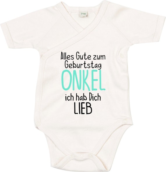 kleckerliese Wickel Baby Body "Alles Gute ONKEL ich hab Dich Lieb" Babybody Strampler Wickelbody Organic Kimono Kurzarm