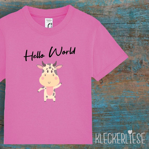 Kinder Baby Shirt Kleinkind "Hello World Kuh" T-Shirt Jungen Mädchen