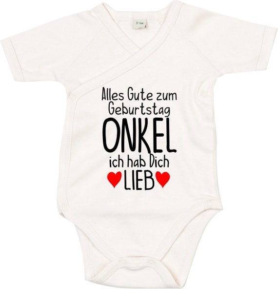 kleckerliese Wickel Baby Body "Alles Gute ONKEL ich hab Dich Lieb" Babybody Strampler Wickelbody Organic Kimono Kurzarm