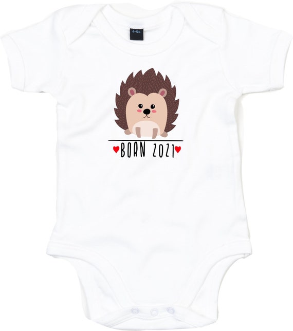 kleckerliese Baby Body "Born 2021 Tiermotiv Igel" Babybody Strampler Jungen Mädchen Kurzarm