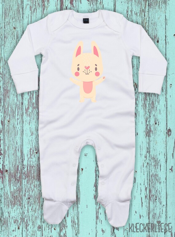 Kleckerliese Baby Schlafanzug "Tiermotiv Hase Häschen" Sleepsuit Langarm Jungen Mädchen Einteiler Strampler