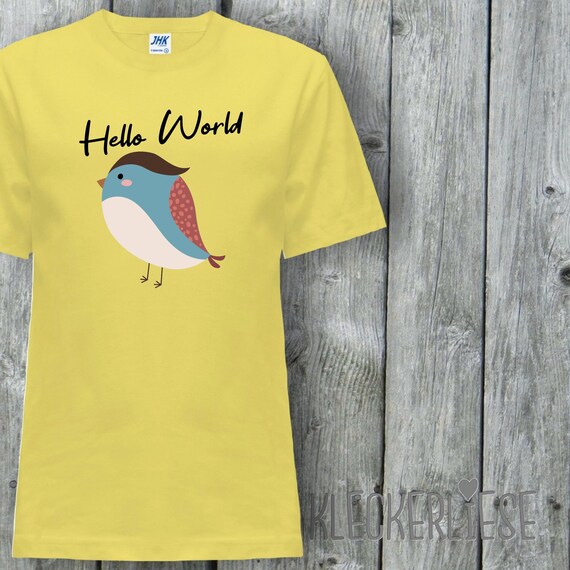 Kinder T-Shirt "Hello World Vogel" Shirt Jungen Mädchen Baby Kind