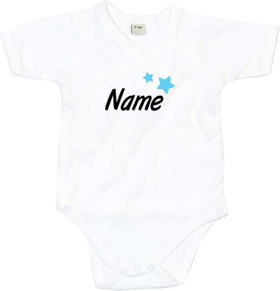 kleckerliese Wickel Baby Body "Name Wunschname Sterne" Babybody Strampler Wickelbody Organic Kimono Kurzarm