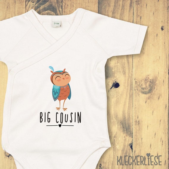 kleckerliese Wickel Baby Body "Big Cousin" Tiermotive Eule Vogel Babybody Strampler Wickelbody Organic Kimono Kurzarm