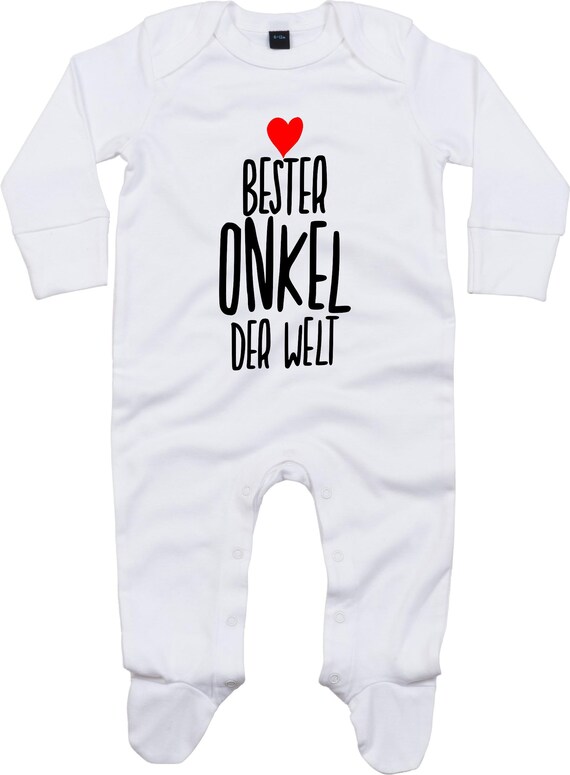 Kleckerliese Baby Schlafanzug "Bester Onkel der Welt" Sleepsuit Langarm Jungen Mädchen Einteiler Strampler