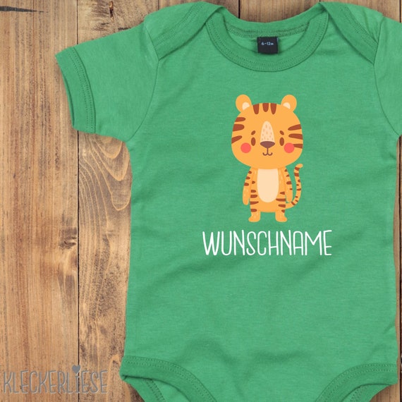 Baby Body mit Wunschtext "Tiermotiv mit Wunschnamen Tiger" Babybody Strampler Jungen Mädchen Kurzarm