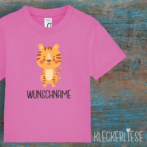 Kinder Baby Shirt mit Wunschname Kleinkind "Tiermotiv mit Wunschnamen Tiger" T-Shirt Jungen Mädchen