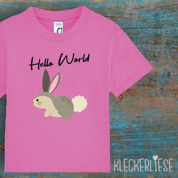 Kinder Baby Shirt Kleinkind "Hello World Hase" T-Shirt Jungen Mädchen